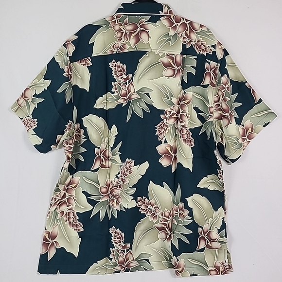 Luxstitch Men's Silk Hawaiian Short Sleeve Button-Down Beach Shirt Green Sz XL - Picture 7 of 7